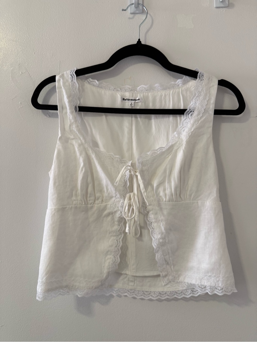 Reformation Rosalie Linen Lace Trim Top - Picture 6 of 10